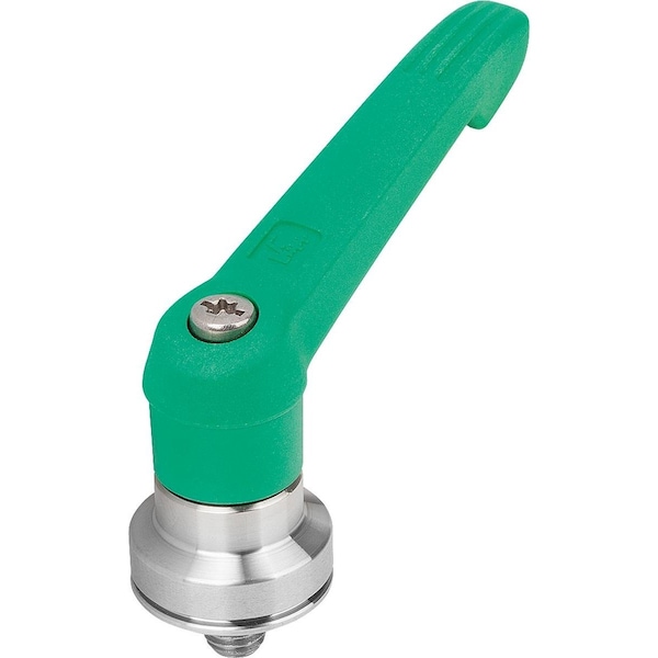 Adjustable Handle W Clamp Force Intensif Size:2 M08X10, Plastic Green Ral6032, Comp:Stainless Steel